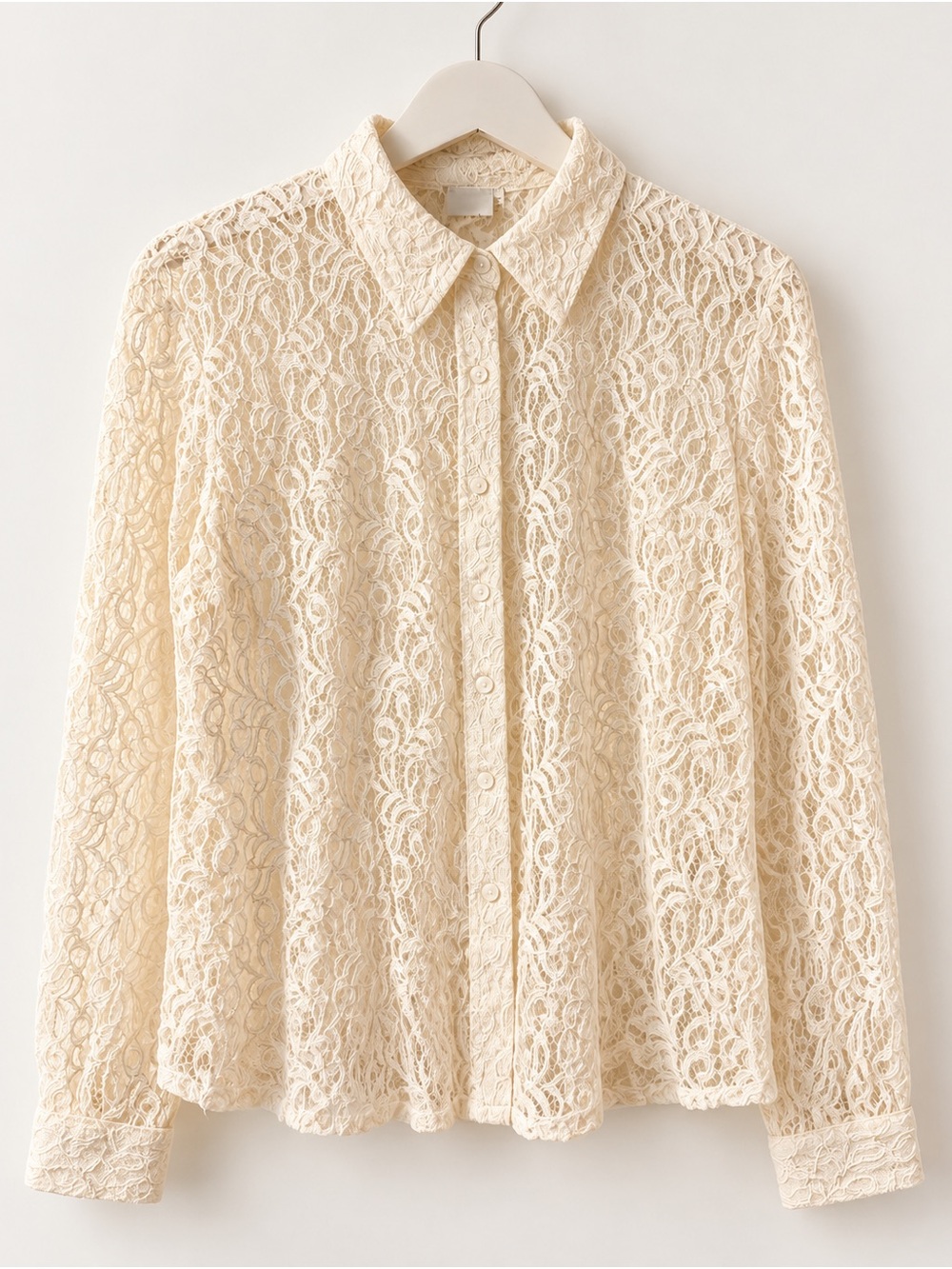 VILA Milano Cream Lace Button-Up Shirt Blouse Size L